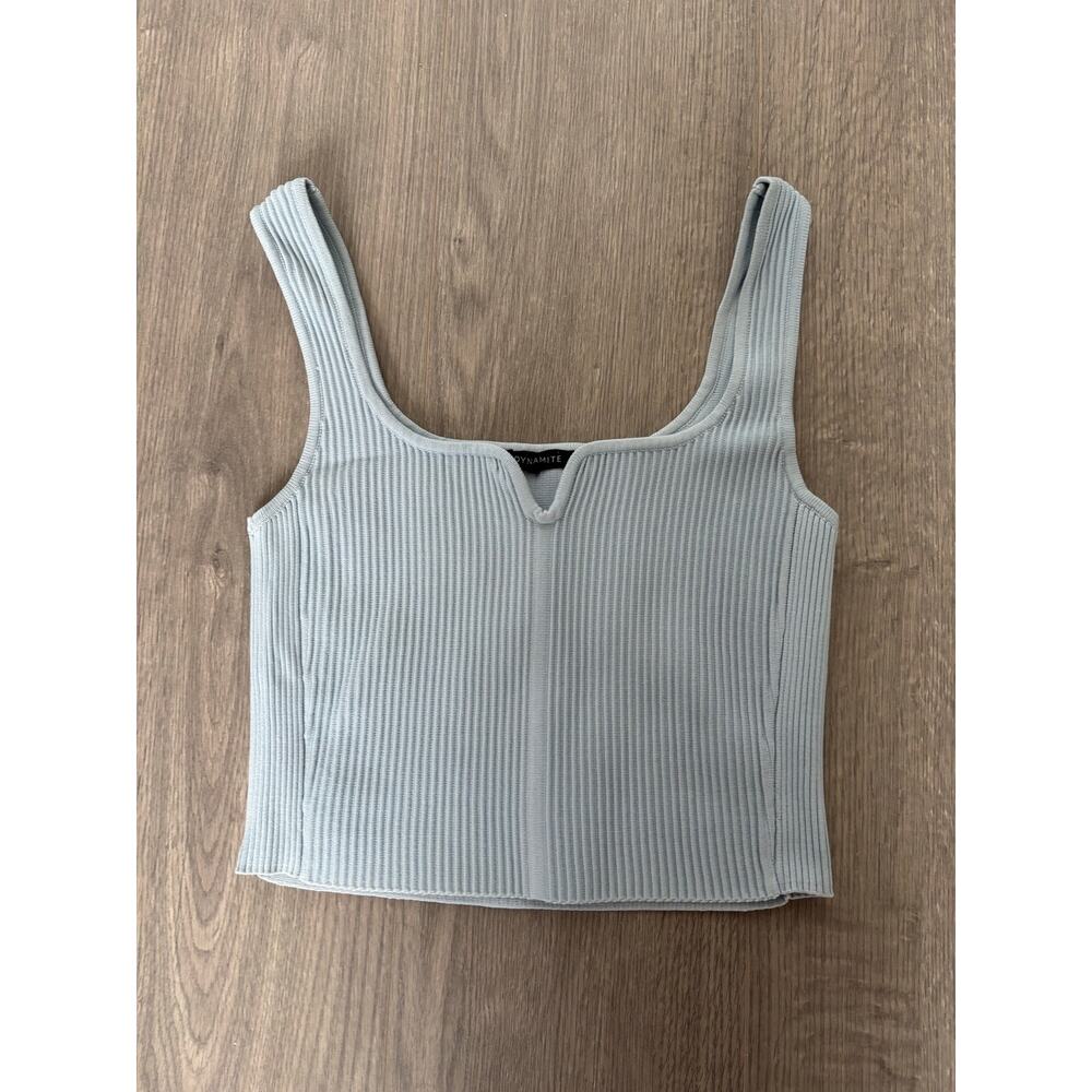 Blue ribbed contour top